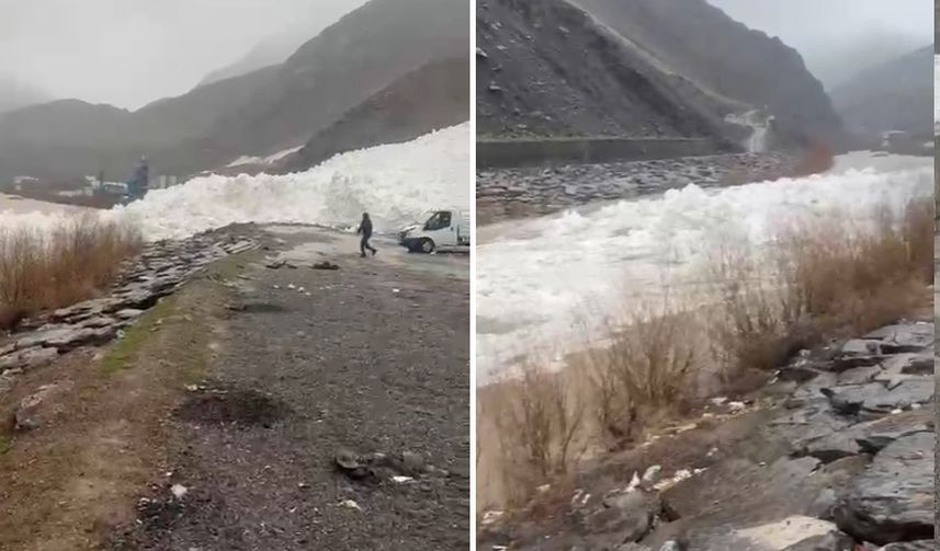 Hakkari-Çukurca Yolunda Çığ Anı Kaydedildi