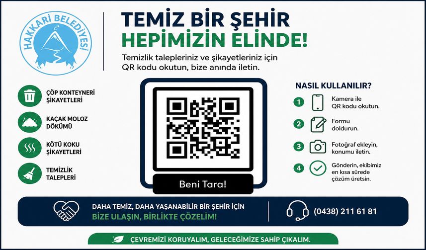 Hakkari Belediyesi’nden Yeni Uygulama: QR Kodlu Çevre Bildirim Sistemi Hizmete Girdi